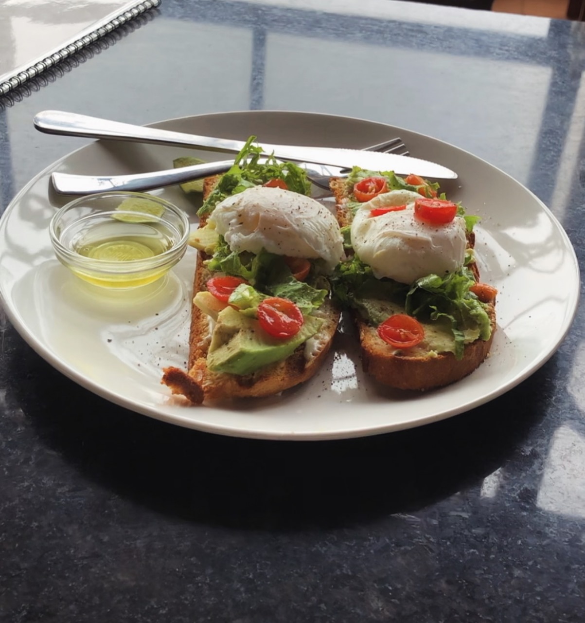 Avocado toast with poached eggs