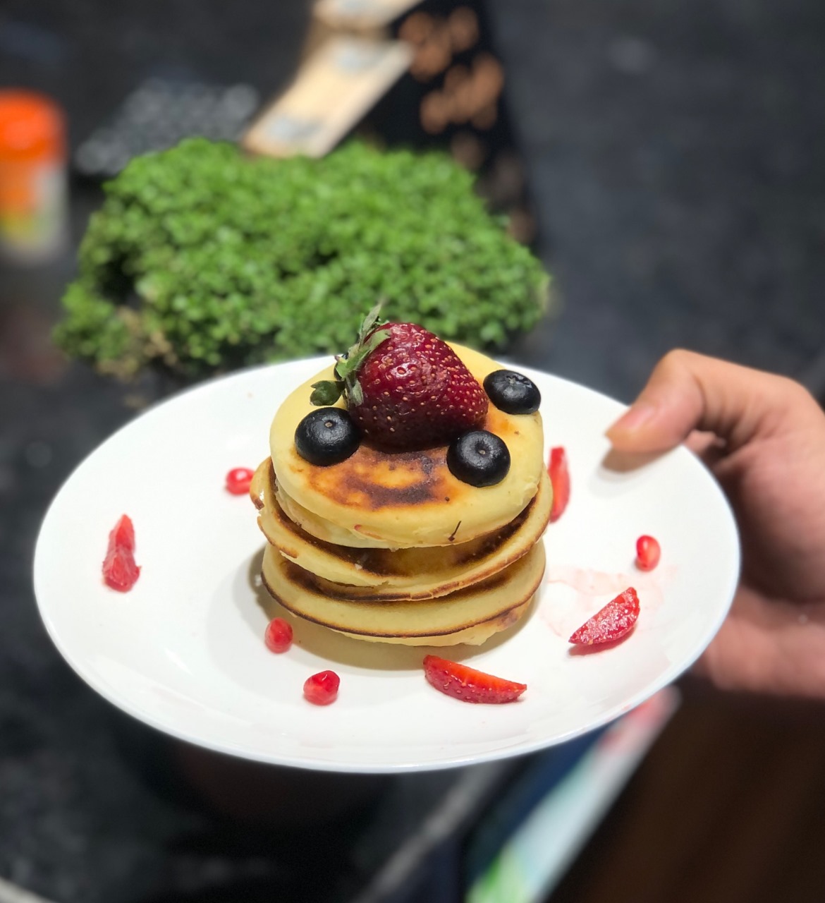 Pancake stack with fresh berries